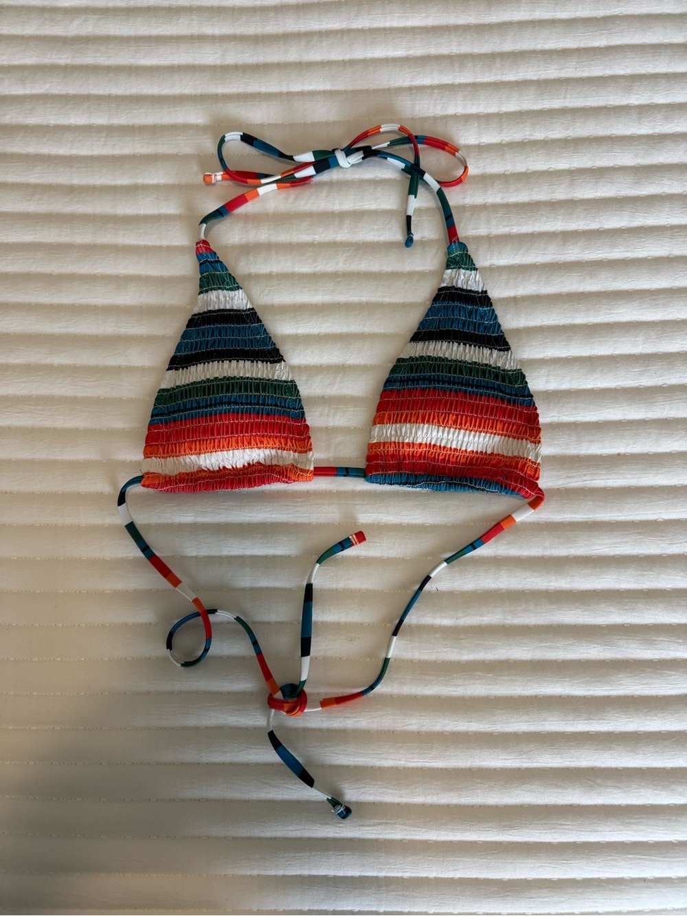 Striped Multicolor Smocked Triangle Bikini Top